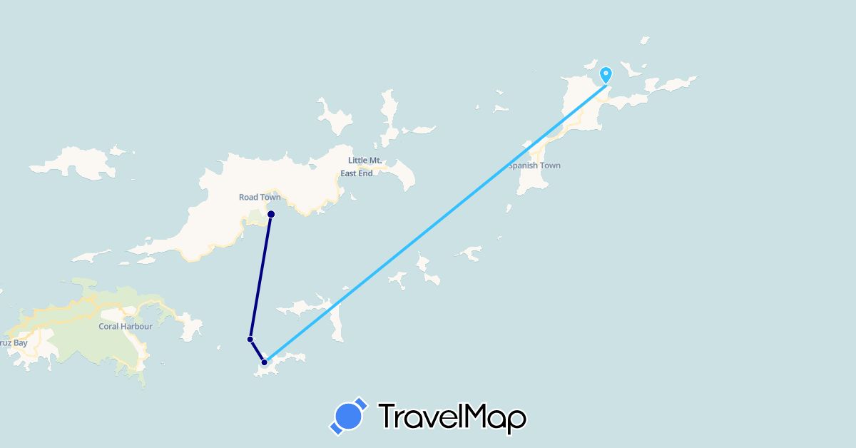 TravelMap itinerary: driving, boat in British Virgin Islands (North America)